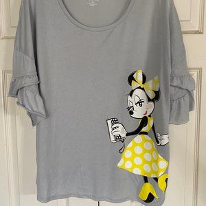 DISNEY PARKS, Gray/Yellow Minnie Mouse Top w/Ruffle Sleeves